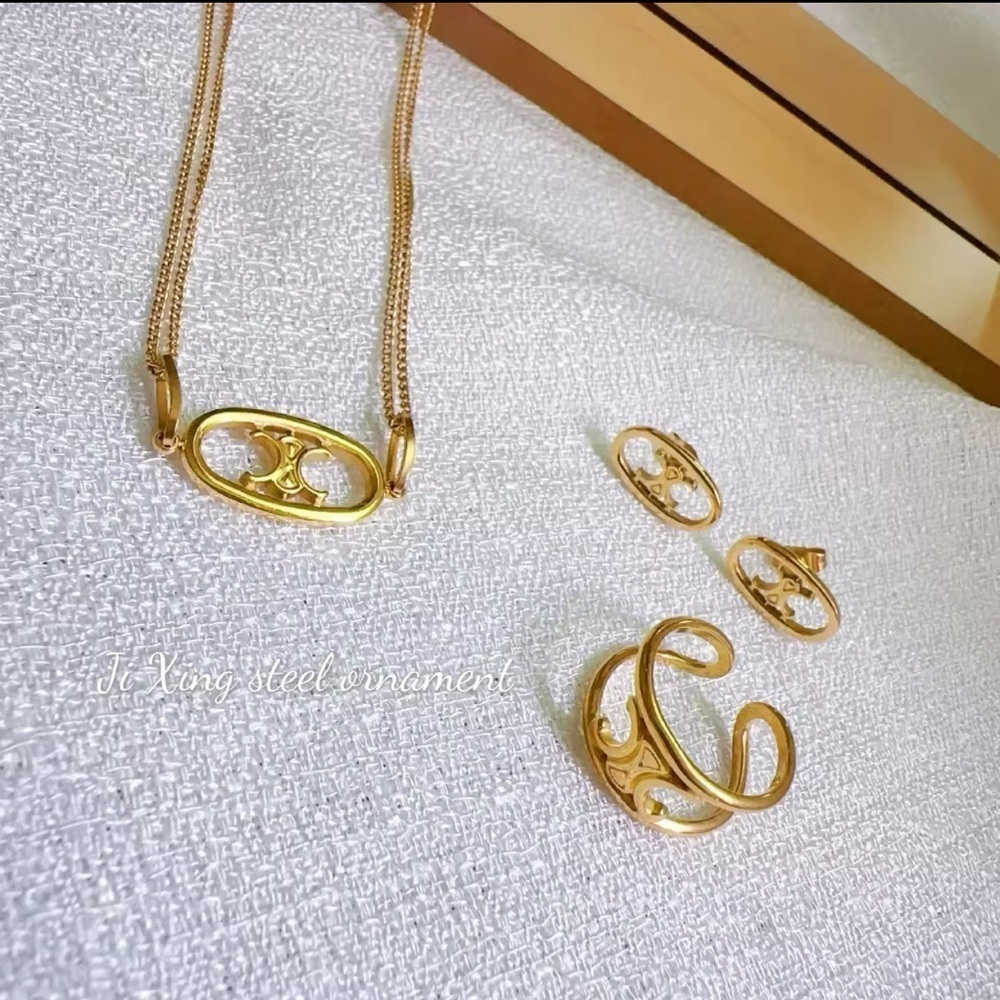 18K Gold Arc De Triomphe Design Necklace, Bracelet, Earrings & Ring Suite Set - Picture 3 of 5